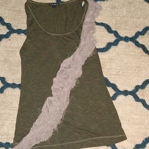 Green tank top w weird Lacy ruffles